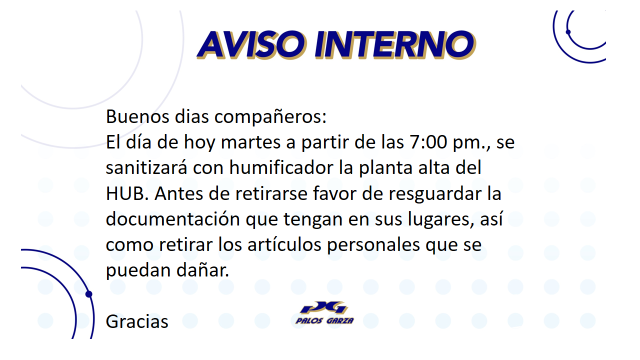Sanitización con humificador en planta alta.
